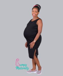 black sleeveless maternity dress